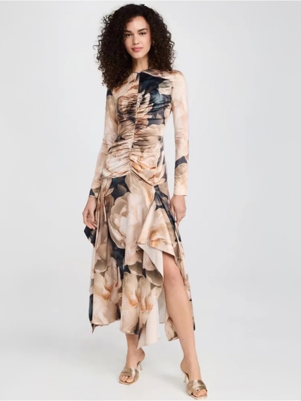Aknvas Houston Ruched Floral Midi Dress Sz 2 MSRP $895